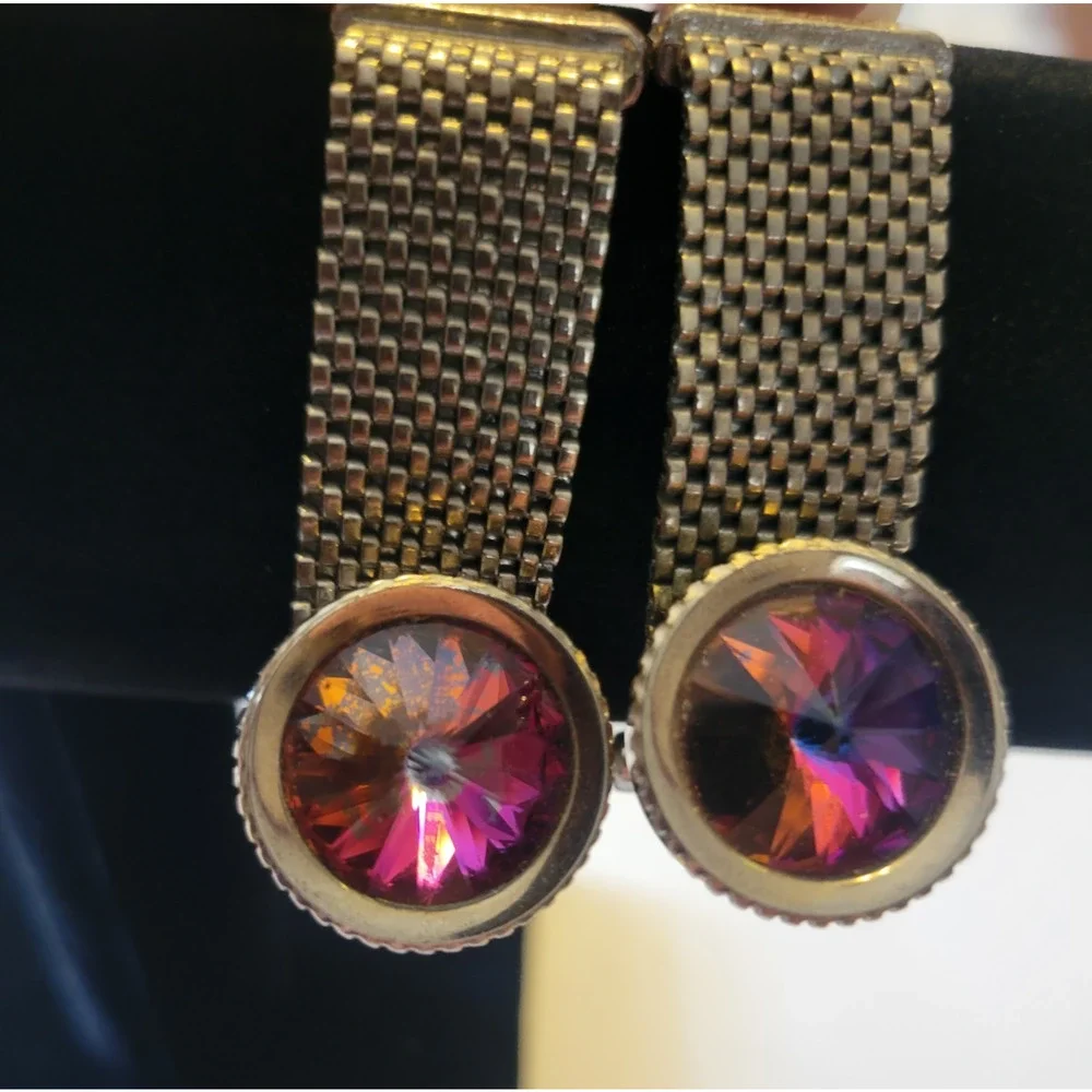 Lot of 2 Pair‎ Vintage Estate Cufflinks Gold Tone Purple Gemstone Jewelry